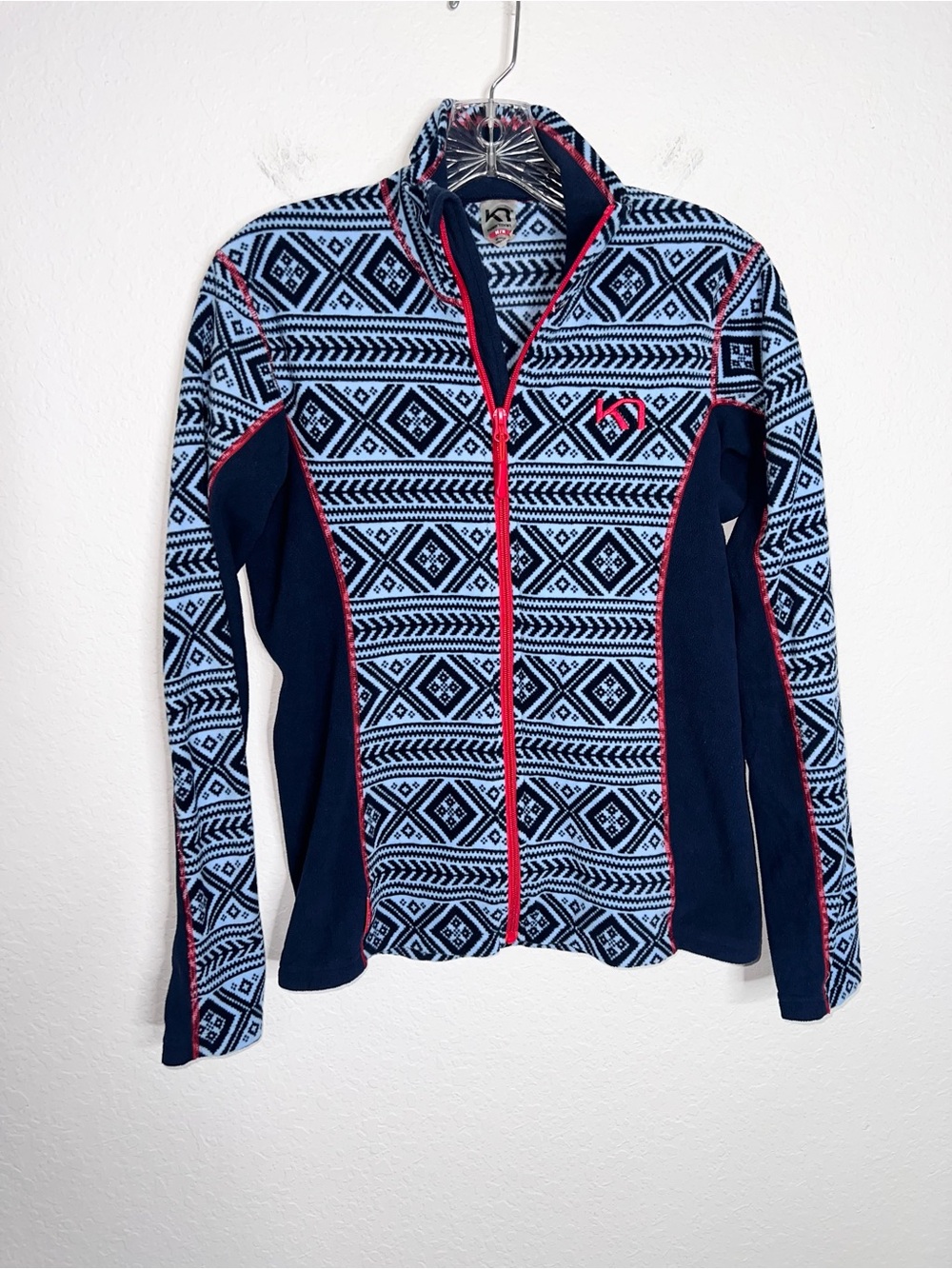 Kari Traa Geometric Full Zip Olga Fleece Jacket Sweater Women’s Medium Blue C3 - Picture 1 of 8